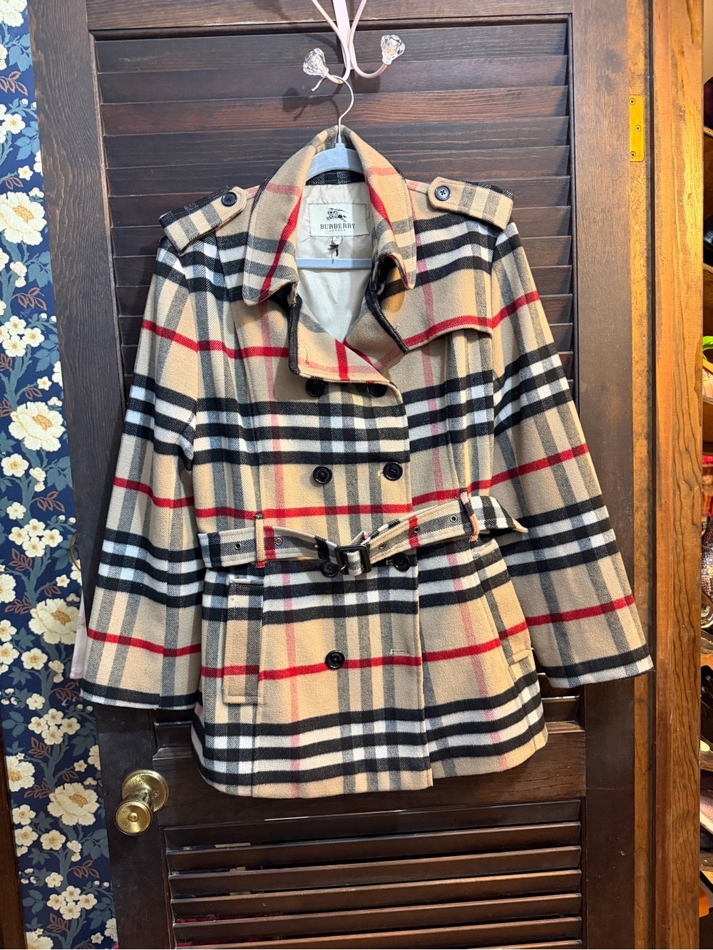 Burberry Tan Plaid Double-Breasted Trench Jacket